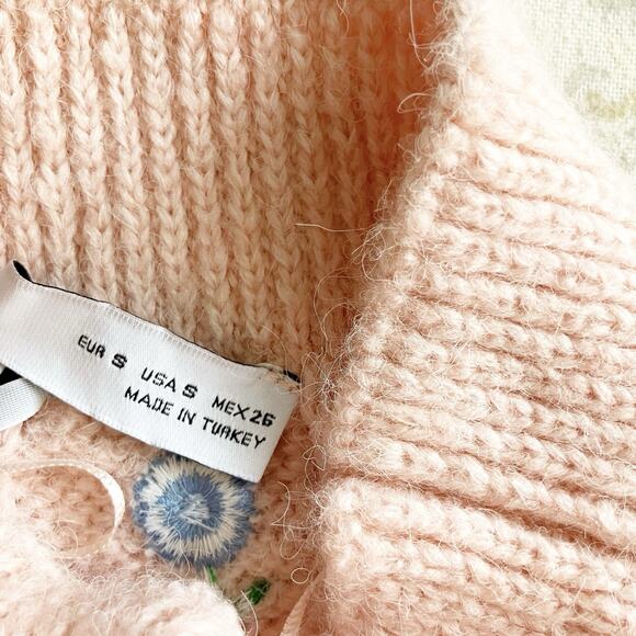 Zara Small Knit Tube Top Pink Floral Embroidered Sweater - Picture 5 of 8